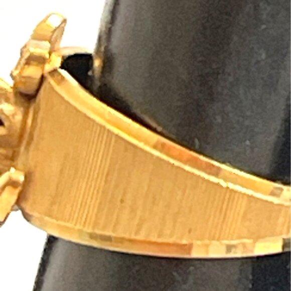 Tiger Eye18K Gold Plated Ring Ribbed Band Stone Crystal Accents Sz 6.75 Vintage - Picture 4 of 8